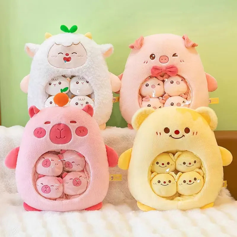 Animal Plushie Bag with Mini Animal Plush Balls Squishy Plushies